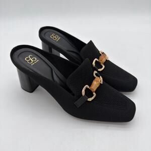 Cosy Island Minimalist Black Chunky Heel Comfort Support Mules Bamboo Detail 9